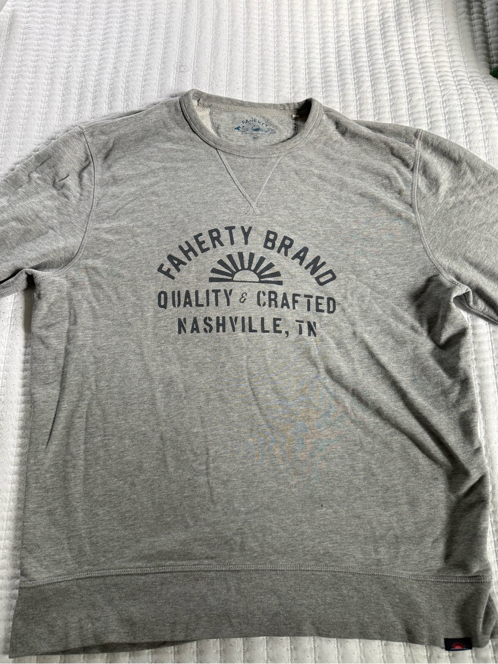 Faherty Light Gray Crewneck Sweatshirt with Navy Logo